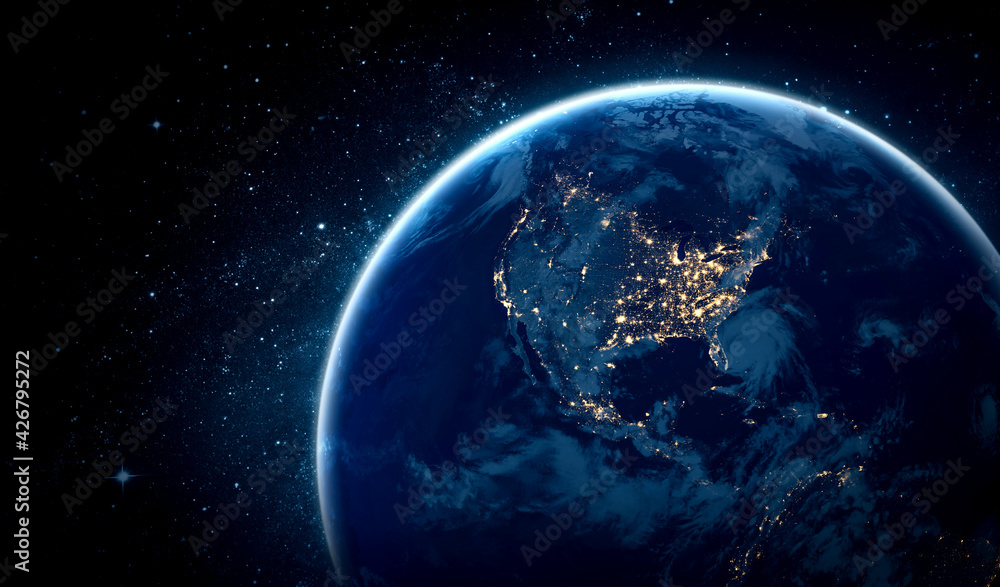 Aufkleber planet earth globe view from space showing realistic earth surface and world map as in outer space p