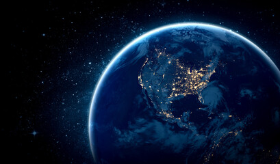 Planet earth globe view from space showing realistic earth surface and world map as in outer space point of view . Elements of this image furnished by NASA planet earth from space photos. © InfiniteFlow