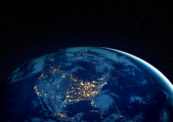 Planet earth globe view from space showing realistic earth surface and world map as in outer space...