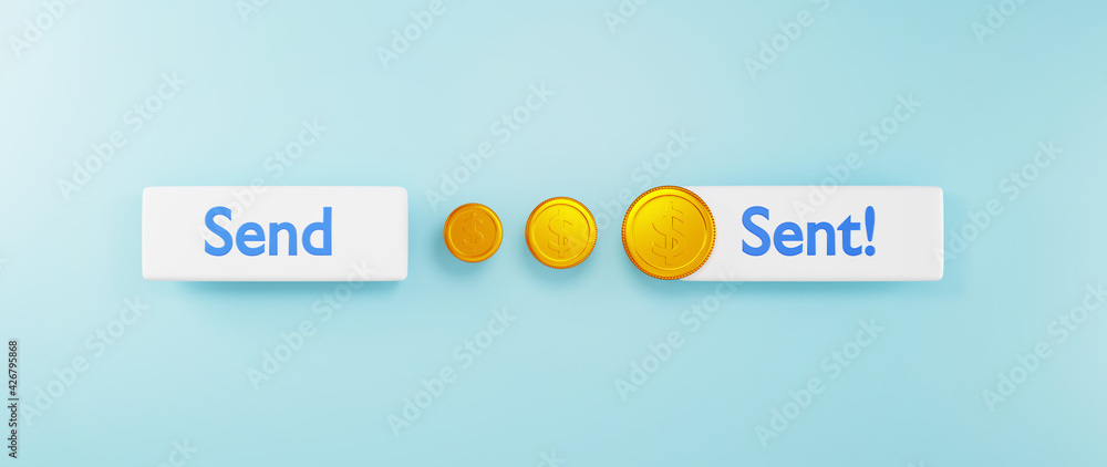 Poster 3d render of icon and golden coin. business online and e-commerce on web shopping concept. secure on