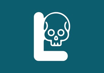 White blue of L initial letter with skull head