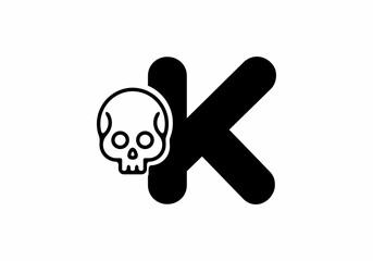 Black color of K initial letter with skull head