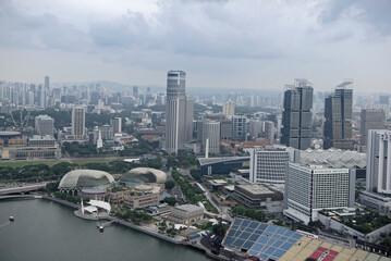 Fototapeta na wymiar View of Esplanade Theatres from the observation deck of the hotel Marina By Sands