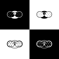 Set Cat nose icon isolated on black and white background. Vector