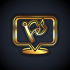 Gold Flag icon isolated on black background. Victory, winning and conquer adversity concept. Vector