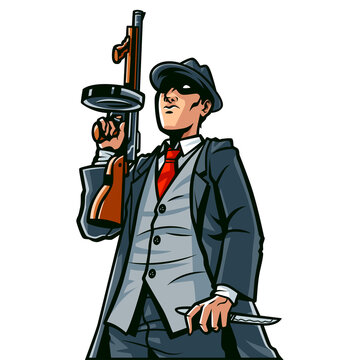 Mafia with a gun cartoon illustration
