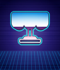 Retro style Wooden table icon isolated futuristic landscape background. Street cafe. 80s fashion party. Vector