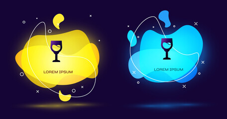 Black Wine glass icon isolated on black background. Wineglass sign. Abstract banner with liquid shapes. Vector