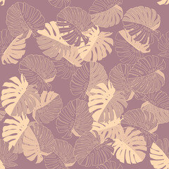 Gray vector Illustration of leaves monstera. Seamless pattern