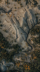 Konduki, Tula region, Romancevskie mountains, Abandoned Ushakov quarries. Turquoise water lakes and the mud erosion of the soil looks like mountains. Beautiful natural landscape