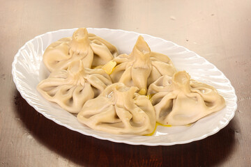 Georgian traditional cuisine – Khinkali with meat