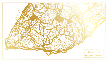 Salvador Brazil City Map in Retro Style in Golden Color. Outline Map.