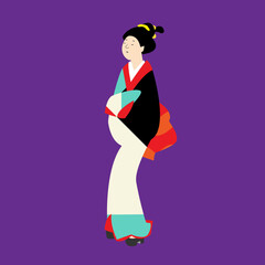 おしゃれな着物を着た町娘の浮世絵風イラスト Ukiye city girl