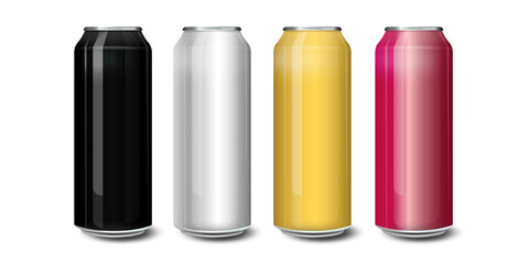 Set of realistic metallic, mockup beer cans. Blank beer cans, ready for new design. 500 and 300 ml. Isolated vector illustration