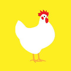 黄色い背景に白いニワトリのイラスト　
Chicken illustration in yellow