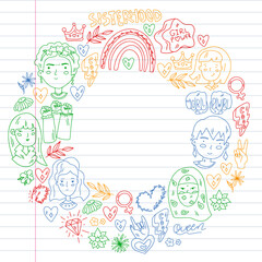 Woman international day 8 march. Girl Power. Feminism concept. Vector pattern. Sticker, patch graphic design.