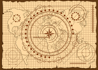 Fototapeta na wymiar Geometric pattern on the old world map. Vector illustration.