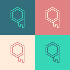 Pop art line Honeycomb icon isolated on color background. Honey cells symbol. Sweet natural food. Vector