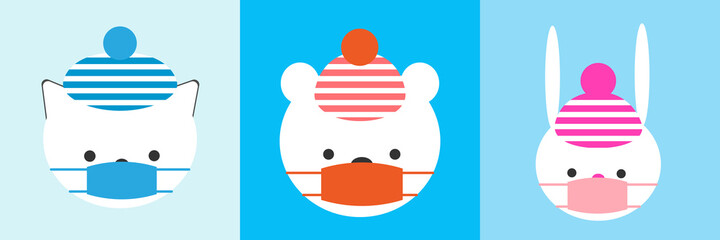 マスクを着けた冬の動物 
Winter animals with mask 
