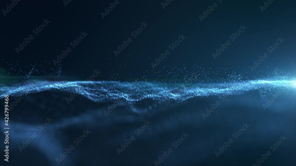 Aufkleber Futuristic digitally generated motion graphic particles wave flowing in virtual reality abstract cyber space environment de-focus abstract loop background