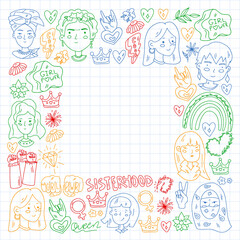 Woman international day 8 march. Girl Power. Feminism concept. Vector pattern. Sticker, patch graphic design.