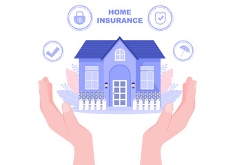 Property Insurance Concept For Real Estate, Home From Various Situations Such as Natural Disasters, Fire and Others. Vector Illustration