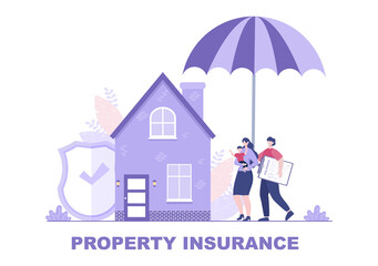 Obraz na płótnie Canvas Property Insurance Concept For Real Estate, Home From Various Situations Such as Natural Disasters, Fire and Others. Vector Illustration