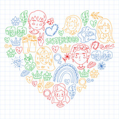 Woman international day 8 march. Girl Power. Feminism concept. Vector pattern. Sticker, patch graphic design.