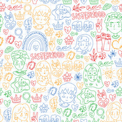 Woman international day 8 march. Girl Power. Feminism concept. Vector pattern. Sticker, patch graphic design.