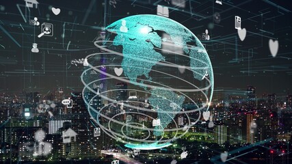Global connection and the internet network modernization in smart city . Concept of future 5G...