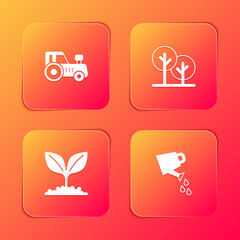 Set Tractor, Tree, Plant and Watering can icon. Vector