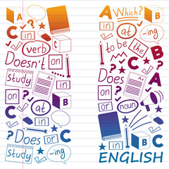 English courses, english learning. Vector pattern. Online courses.