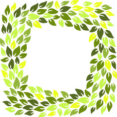 Eco style green leaves square frame. Eco friendle pattern with copyspace. Vector illustration.