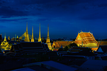 Wat Pho Temple at night of Bangkok, Thailand