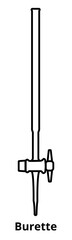 Vector line or outline black and white icon of burette with a stopcock used in analytical chemistry for titrimetry, titration. Volumetric measuring glassware isolated on a white background.
