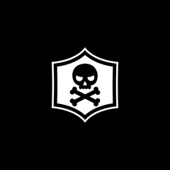 Shield with emblem of death and danger icon isolated on dark background