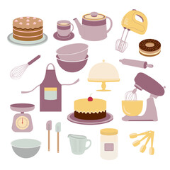 Baking tools, set of utensils kitchenware. 