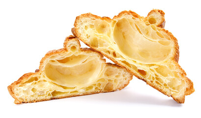 Sliced croissant isolated on white background. Fresh bakery .