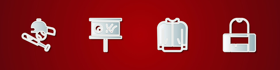 Set Baseball bat with ball, hat, Planning strategy, t-shirt and Sport bag icon. Vector