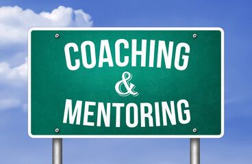 Coaching and Mentoring - road sign illustration