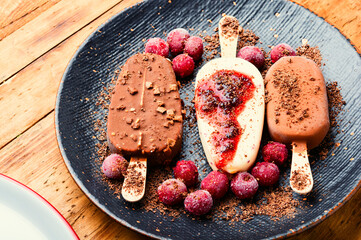 Chocolate ice cream on a stick