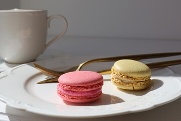macaroons and cup of coffee