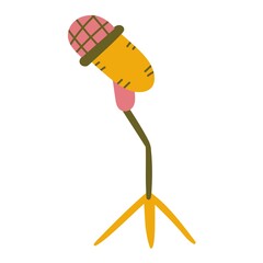Microphone for recording music or podcast show. Vector doodle illustration isolated on white background