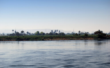 Cruising on Nile River. Nile river shore, southern Egypt. Africa