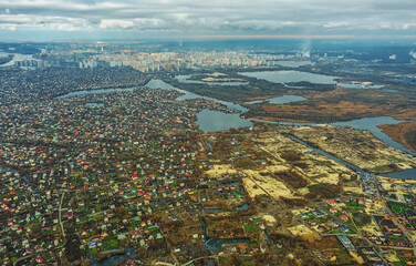 Aerial view from a drone of the Osokorki private sector in Kiev.