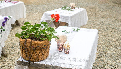 Romanian traditional empty table with towels
