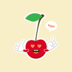 cute and kawaii cherry characters.Fruit design with cherry vector characters.Cute Cherry character, Cherry cartoon vector illustration. Cute fruit vector character isolated on color background.