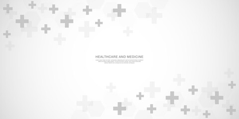Vector illustration of a medical background with hexagons and crosses. Concepts and ideas for healthcare and medicine design