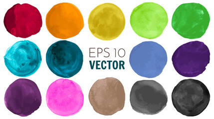 Watercolor Circle Vector. Graphic Spots Background. Colorful Splash Design. Brush Stroke Watercolor Circle Vector. Isolated Acrylic Drops on Paper. Rounds Template. Watercolor Circle Vector.