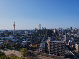 ドローンで空撮した名古屋市の町並みの風景